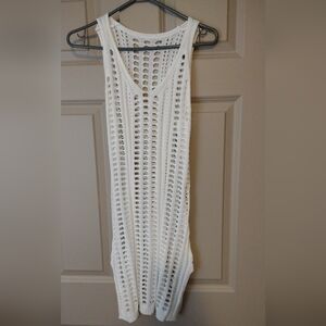 White Crochet Sleeveless Knit Cover-Up Dress